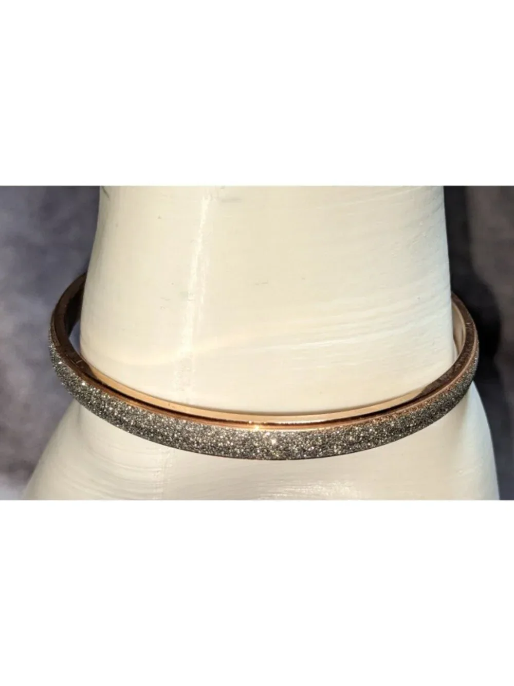 Glam Luxe Signed D Stainless Steel Rose Gold Glitter Bangle Bracelet